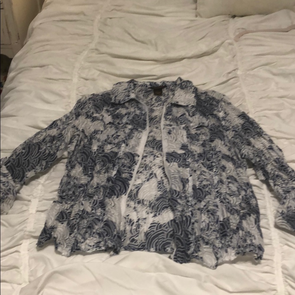 Blue and white zip-up dressy jacket